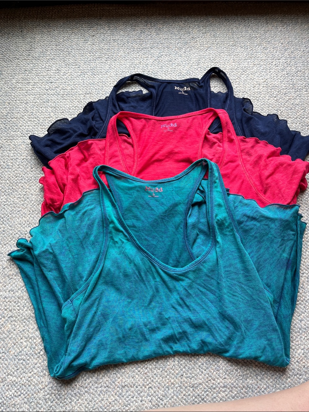 Mudd Three-Pack Racerback Tank Tops - Teal, Pink, Navy peplum style size large